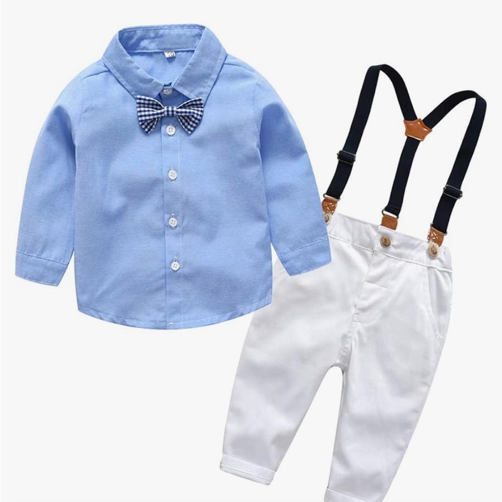 Sangtree - Blue and White Matching Suspenders Set